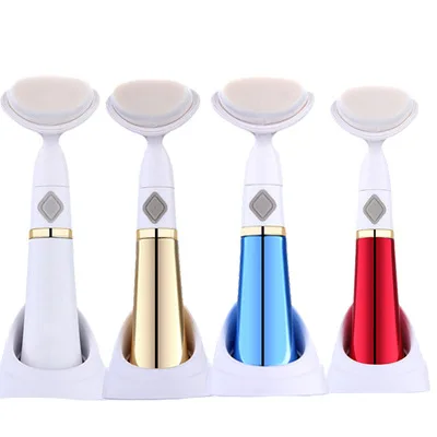 

2021 Korea plastic soft bristles electric vibrating battery vibration pore clean wash face facial cleansing brush, White/gold/red/blue