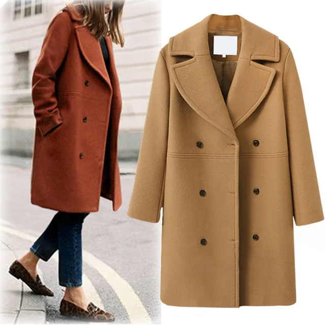 

High Quality Double-breasted Women Long Trench Wool Coat