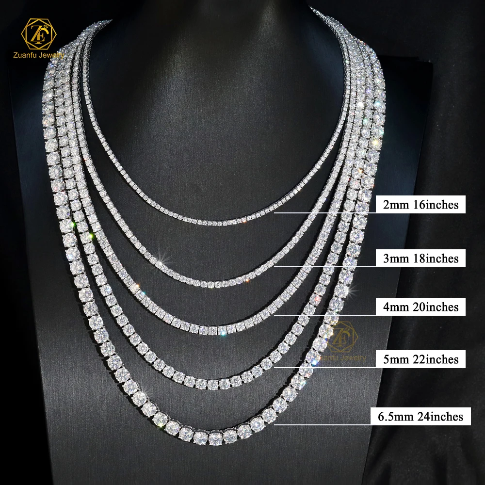 Passed Diamond Tester Tennis Chain 2MM 3MM 4MM 5MM Iced Out VVS Mossanite Hip Hop Necklace Men Tennis Chain Moissanite Chain