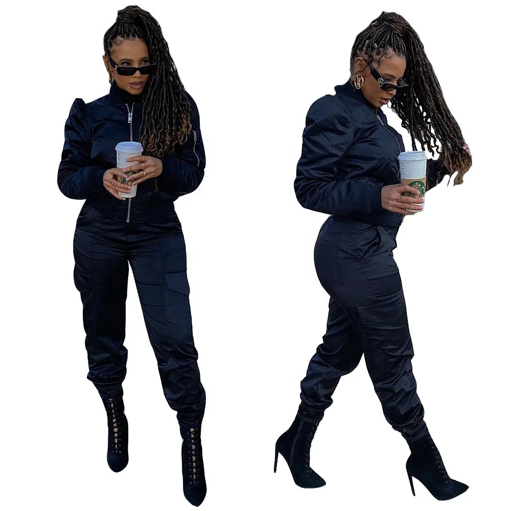 

MT190-9026 Pure color multi-pocket thread leisure sports two-piece suit casual dresses women clothing casual dress women