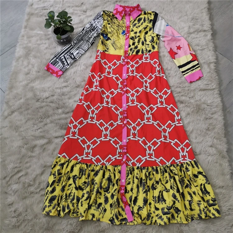 Wholesale African Clothing African Kitenge Dress Designs Long Sleeve Maxi Dress