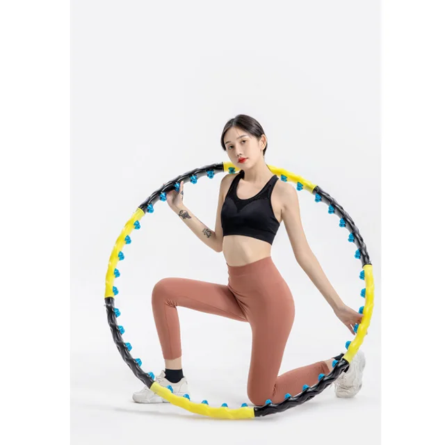 

Gym Equipment Bodybuilding Hoolah Hoops Detachable Plastic Massage magnet PE Fitness Hula Ring, Black and yellow