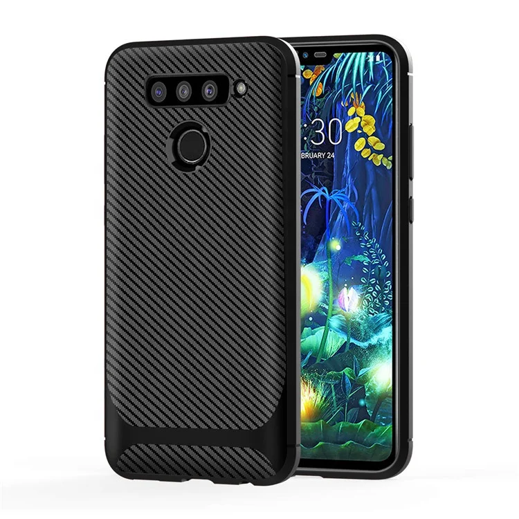 

Saiboro shockproof carbon fiber soft tpu cell phone back cover case for LG V50, Black