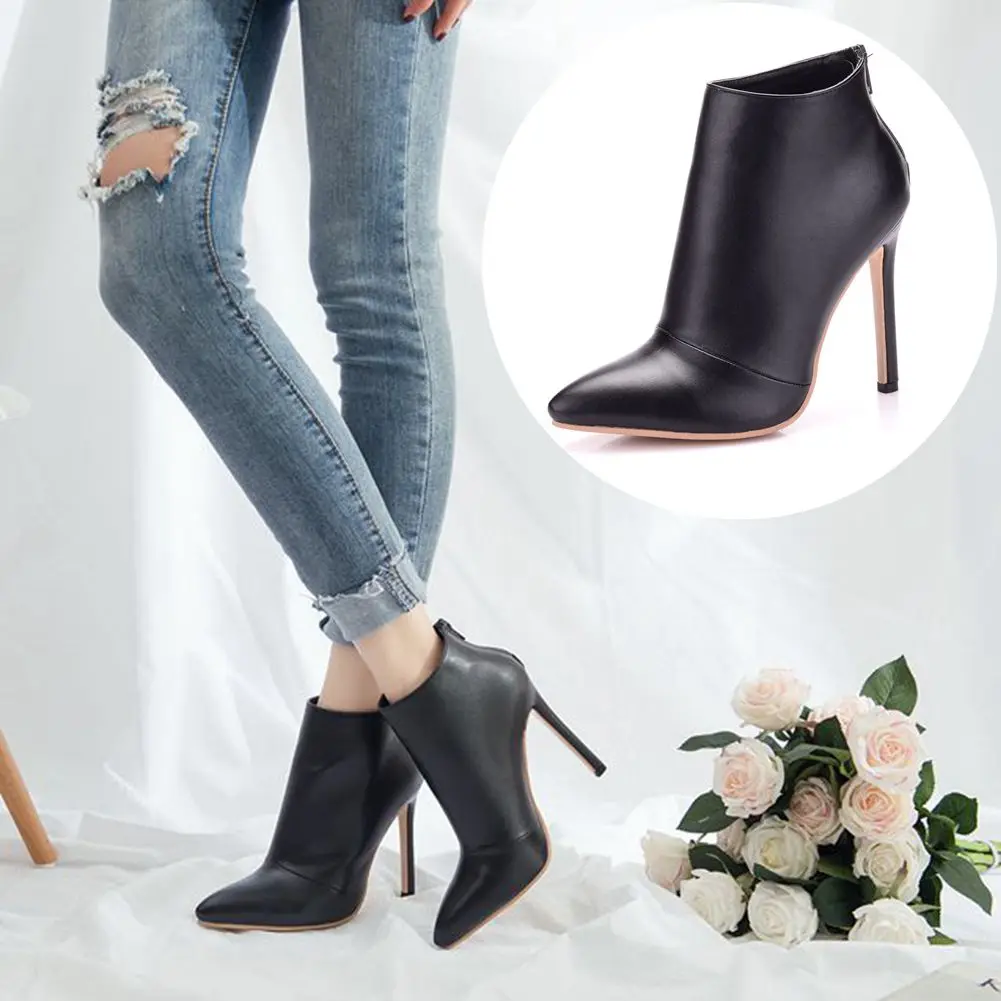 

Sexy high Heels Pointed toe ankle Boots thin heel motorcycle women boots winter warmer boots, White