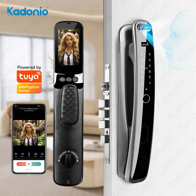 

Kadonio 2023 Keyless Entry Smart Digital Door Lock Anti-Theft 3D Face Recognition Fingerprint Wifi Enabled Password Storage