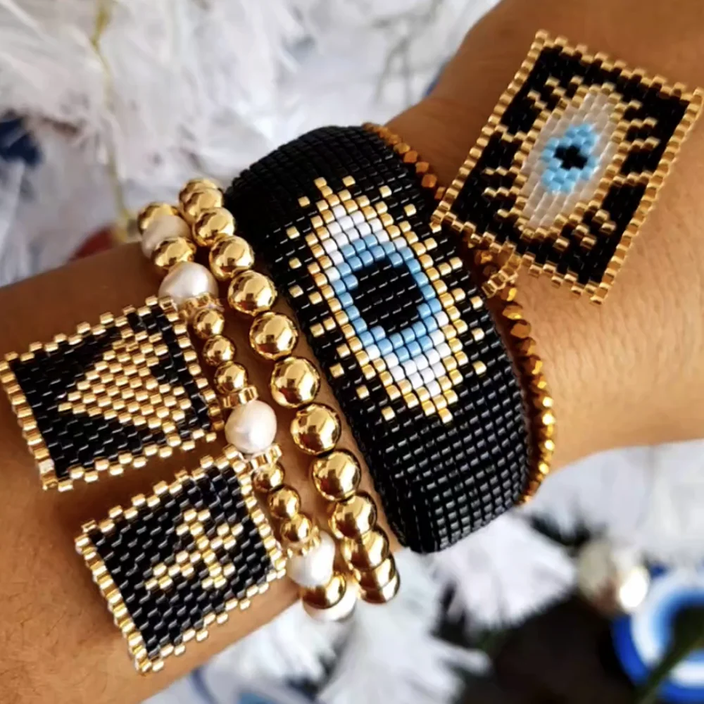 

Go2boho Charm Evil Eye Bracelets For Women Boho Handmade Woven Gold Plated Miyuki Bead Bracelet Fashion Jewelry Accessories Set