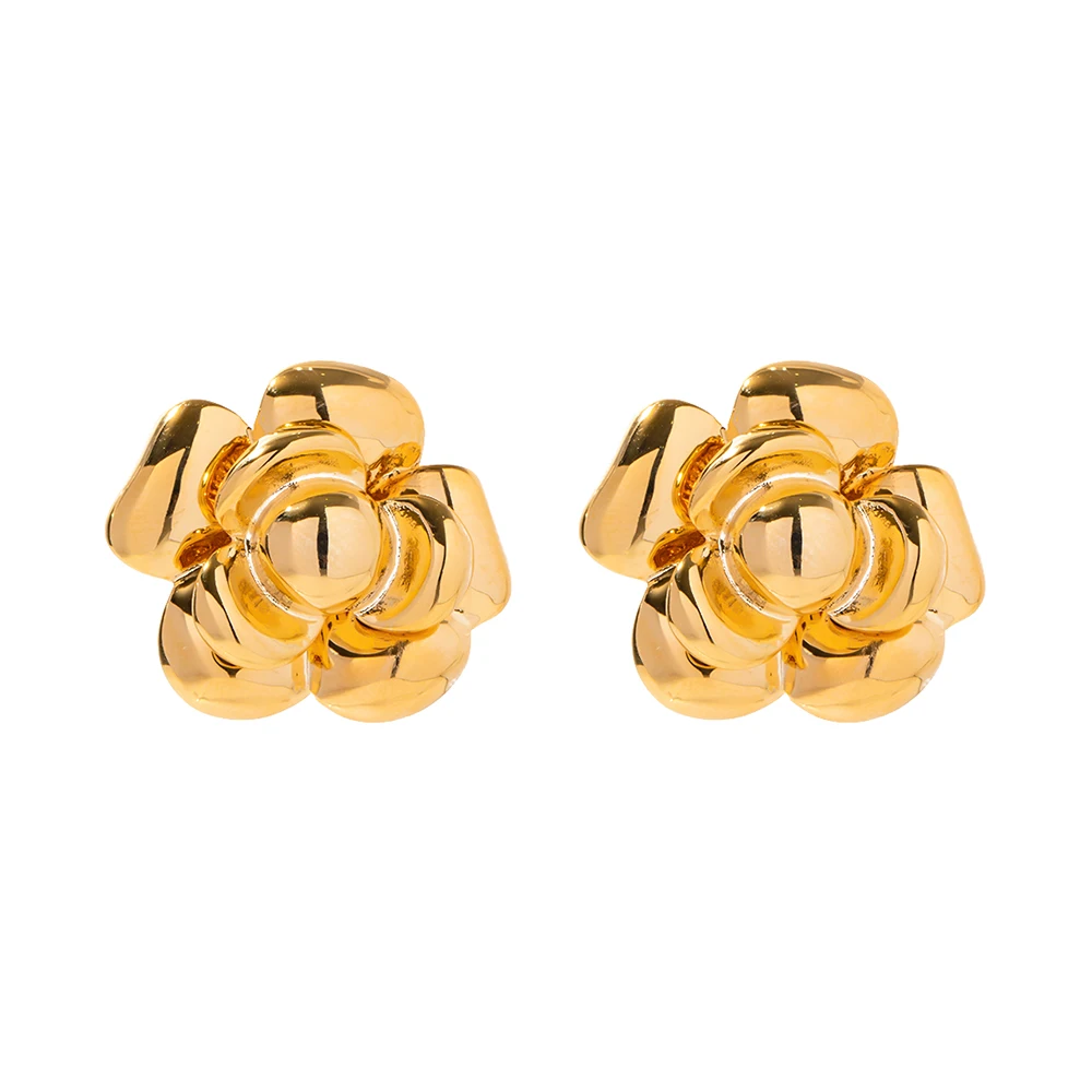 

Delicate Jewelry Waterproof 18K Gold Plated Brass Cubic Design Flower Stud Earring for Women