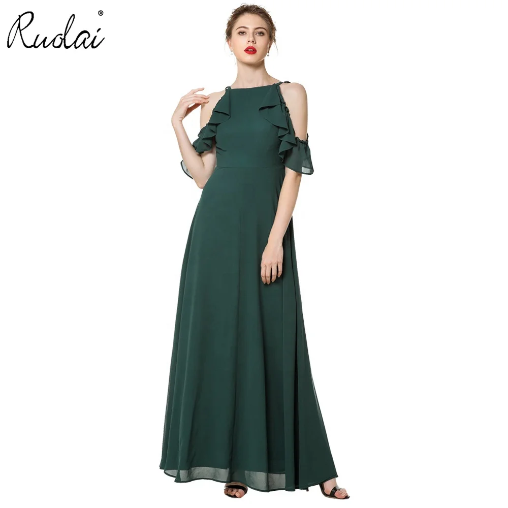 

Ruolai BWC1019 Simple A-line Dark green Halter Neck Sleeveless Bridesmaid Dresses Elegant