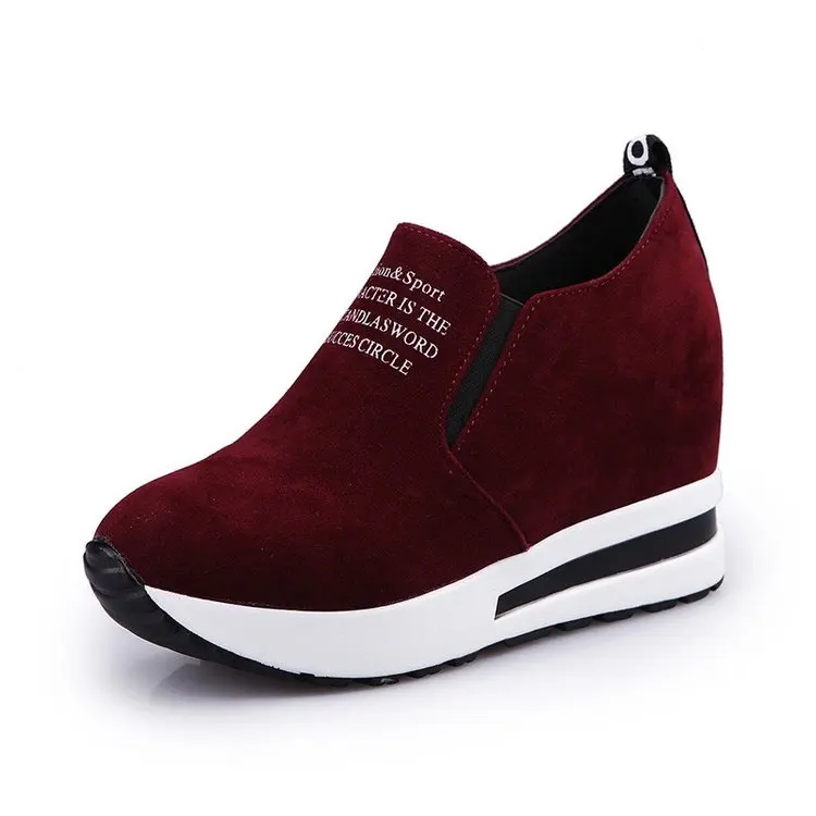 

High Quality Breathable Sneakers Height Increasing Women Lightweight Anti Slip Walking Shoes Lady Sneakers, Black,red