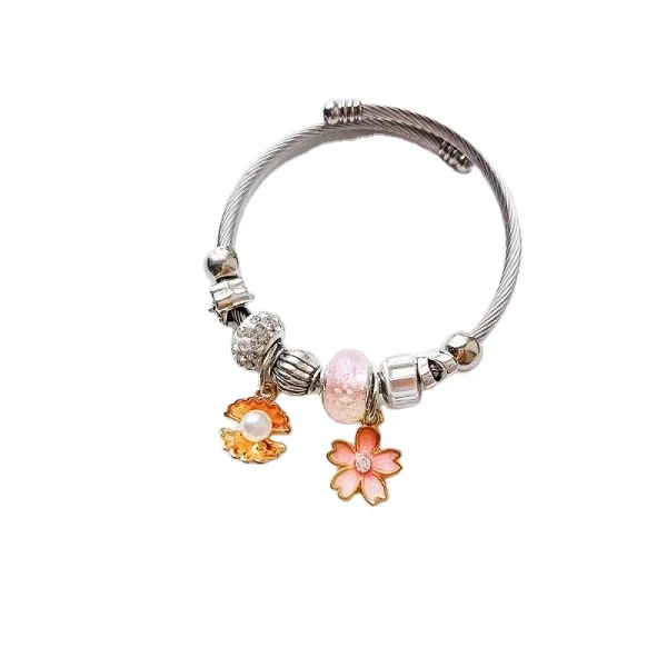 

Flower Bohemian Styles women stainless steel charm bracelet bead bracelet  bangle for Lover girls gift party, As shown