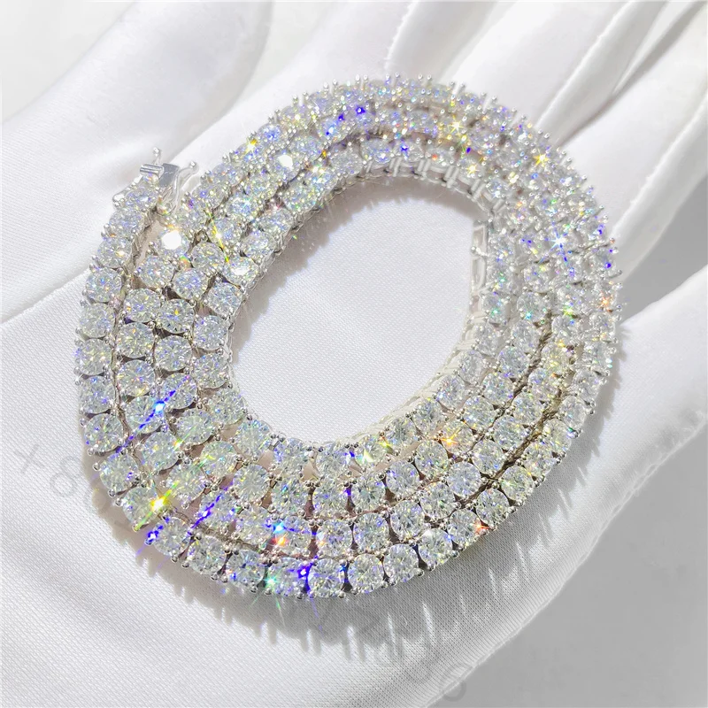 

Top Selling Moissanite Chain 925 Sterling Silver 5mm White Gold Color D VVS Moissanite Tennis Chain Necklace