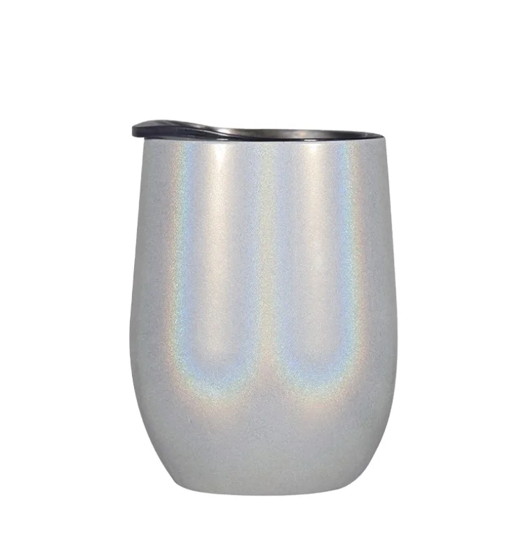 

Glitter Wine tumbler Stainless steel double wall holographic shimmer 12oz wine cup mug with lid and straw, Refer to pictures