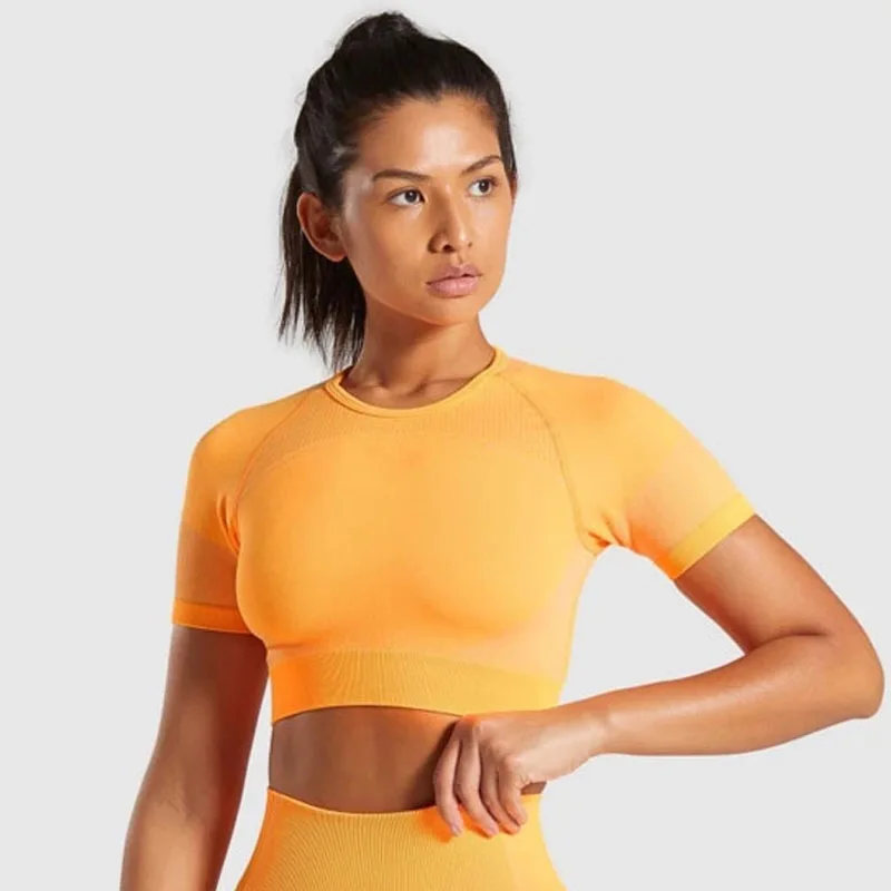 

BBXT8300 Orange Summer new custom sports yoga suit women t-shirt bra fitness yoga suit moisture wicking sports yoga suit