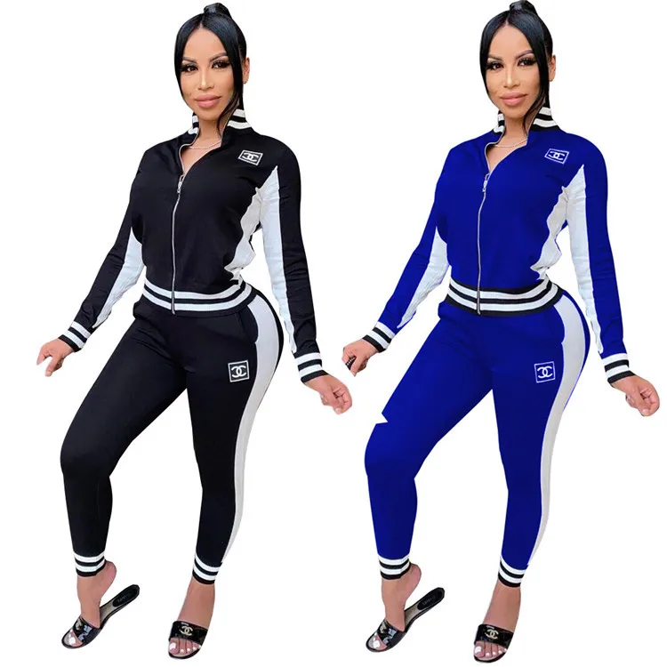 

Amazon Hot Sale Fall Women Tracksuit Clothing Channel Fashion Outfits 2 Piece Set, Black,blue,red