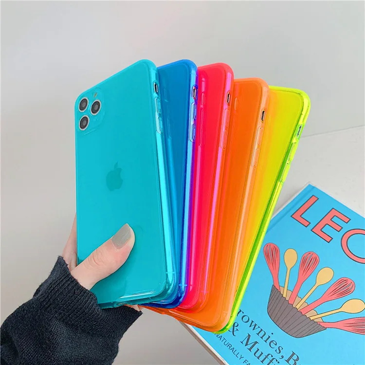 

2020 New Shockproof Fluorescent Neon TPU Bumper Phone Case Back Cover For iPhone X XR 11 Pro Max 12 Cases