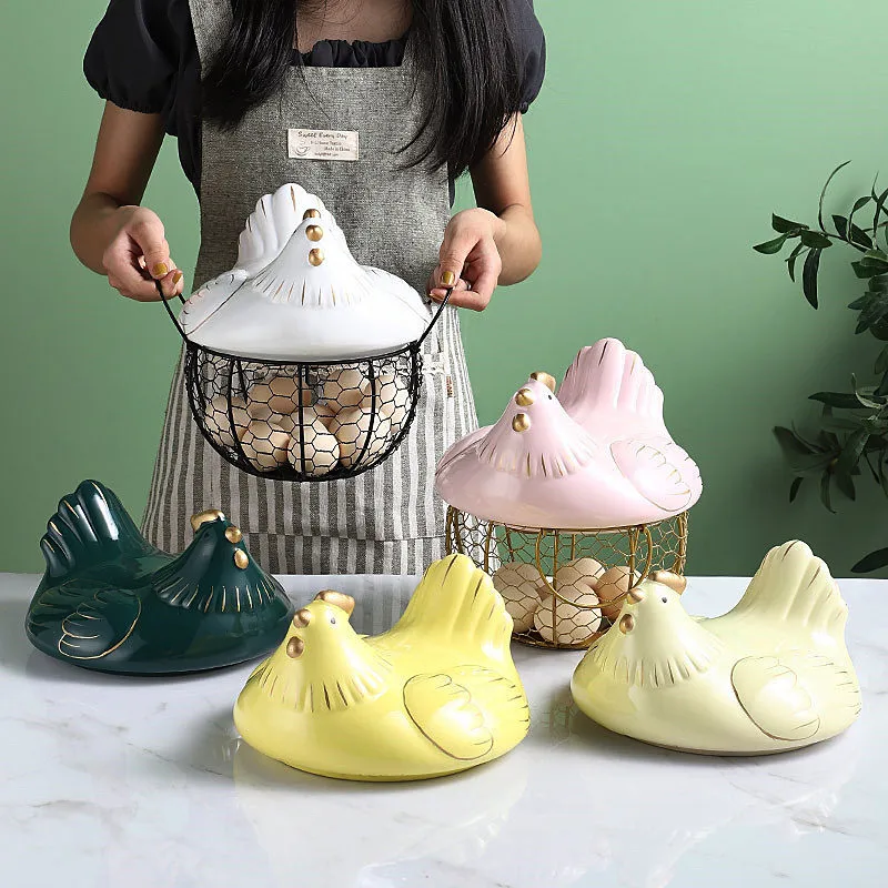 

Lovely style with coverdecorative portable kitchen portable modeling chicken storage basket iron egg storage box