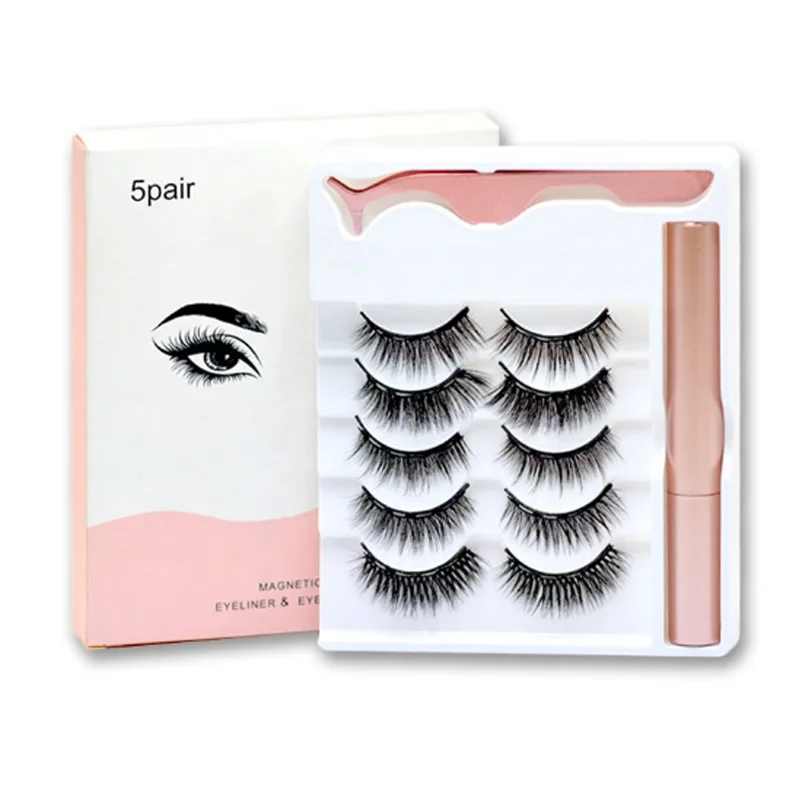 

3d magnetic eyelashes with eyeliner private label faux mink wholesale 5pairs magnetic eyelashes