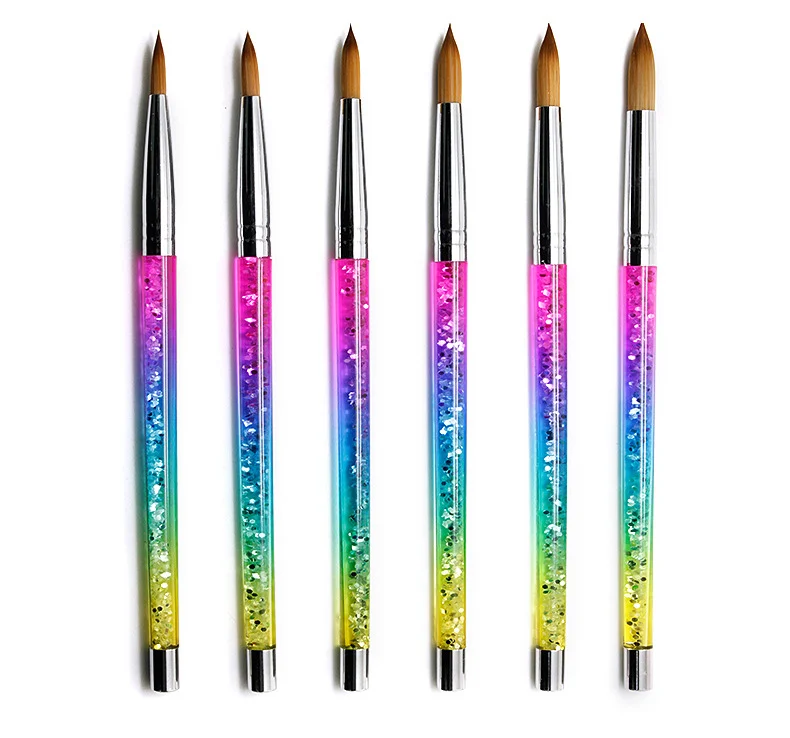 

2021 NEW Rainbow Gradient Color Liquid Handle Kolinsky acrylic nail brush bulk for Gel Nail Powder diamond handle