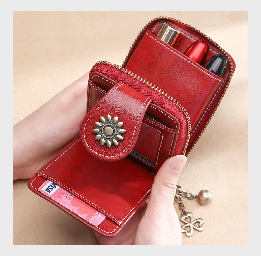 

Women Fashion mini Cosmetic Pouch Makeup With Mirror Cute genuine leather Bag Portable Lipstick Makeup Pouch Bags, Blue, black, red, brown