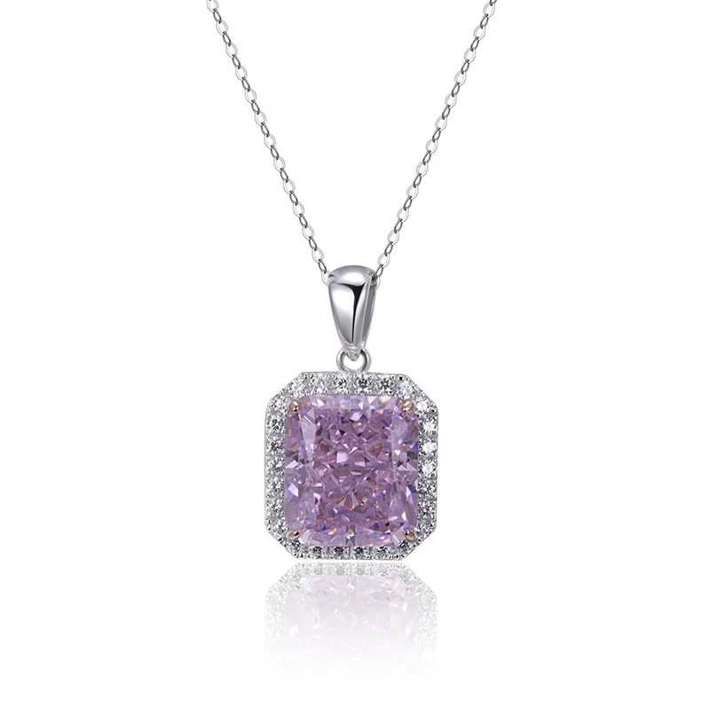 

Competitive Price Pink 5 Carat Carbon Diamond necklace Cubic Zirconia Cushion Silver Pendant for daily Decorations