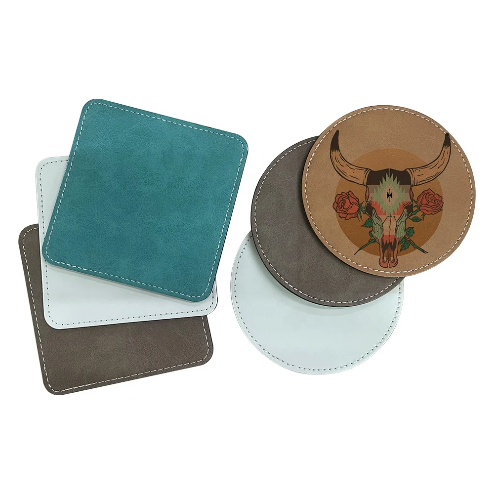 

Prosub Wholesale Custom Print Logo Sublimation Blanks Coasters 4in Round Square Colorful PU Leather Sublimation Coaster