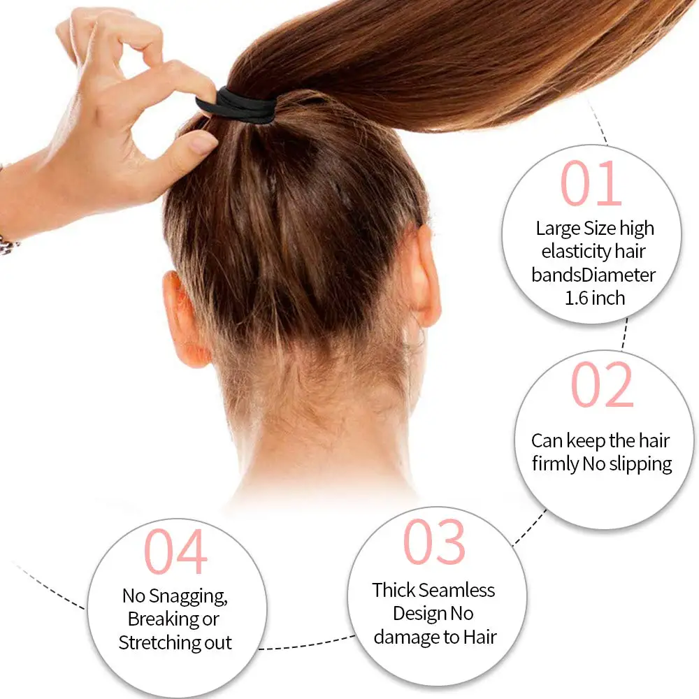 100pcs Black Hair Ties Seamless Cotton Thick Black Hair Band Elastic