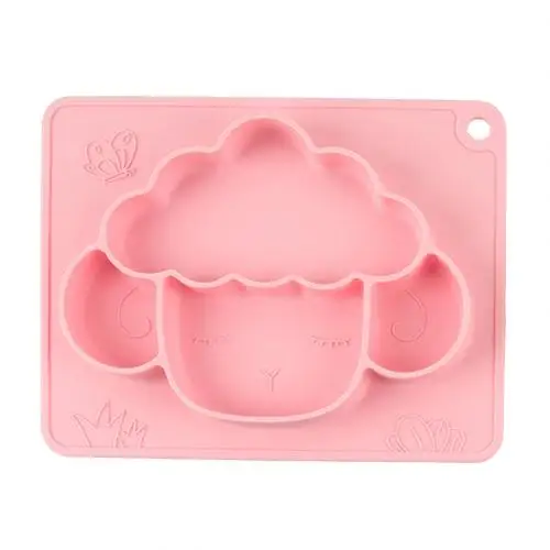 

Food Grade Silicone Cartoon Sheep Baby Dishes Meal Plate Meal Mat Integrated Design Creative Grid Bowl Infant Children Dishes, Blue pink green cream