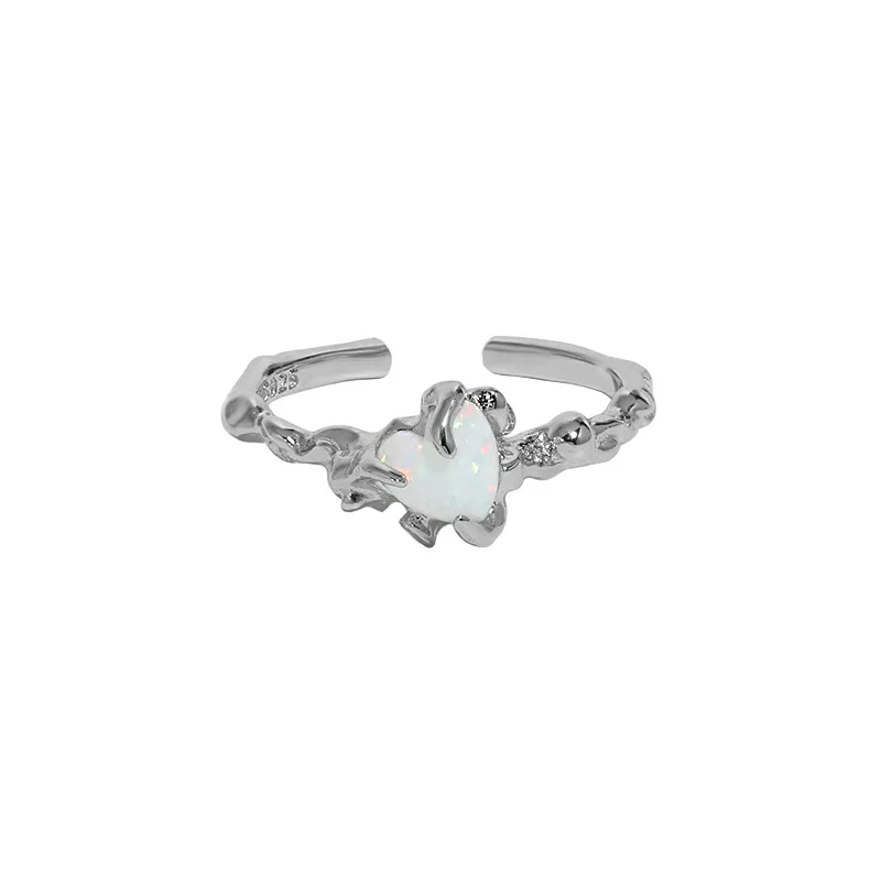 

925 Sterling Silver Texture Zircon Open Ring Simple And Stylish Adjustable Ring