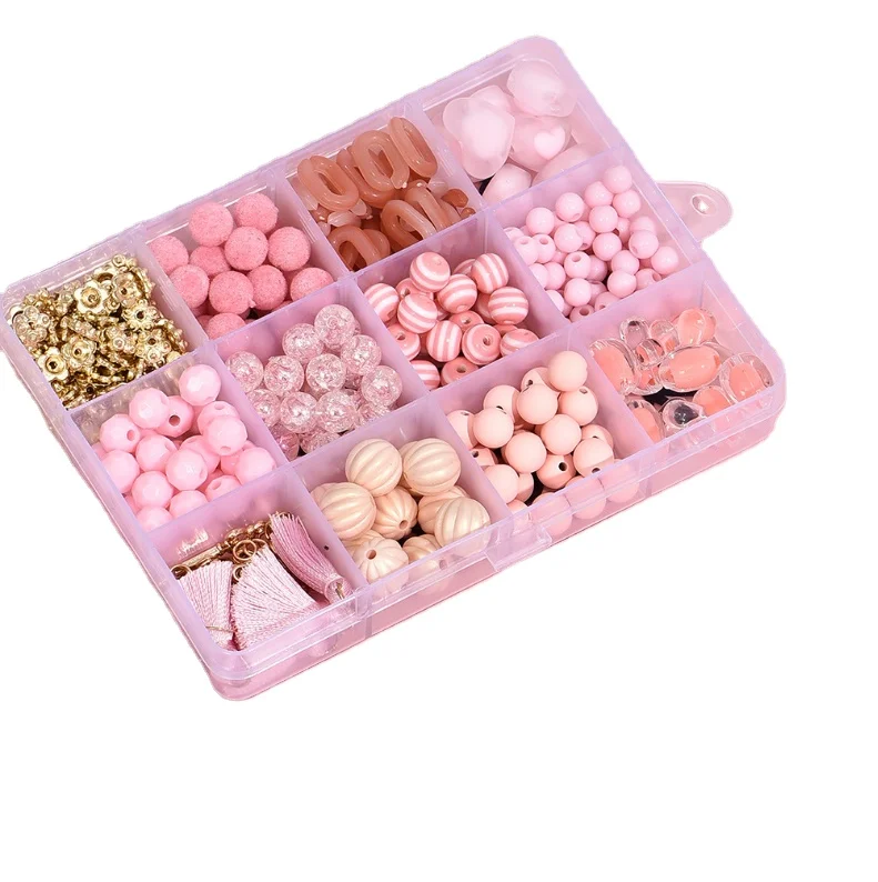 

12 Grid DIY Accessories Set Pink Beads Rabbit DIY Bracelet Material Box Accessories for Kids and Girls, Mixed color