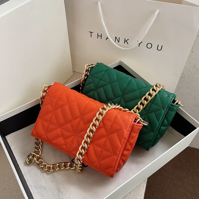 

2022 Branded Women's Shoulder Bags Thick Chain Quilted Shoulder Purses And Handbag Women Clutch Bags Ladies Hand Bag, Multicolor