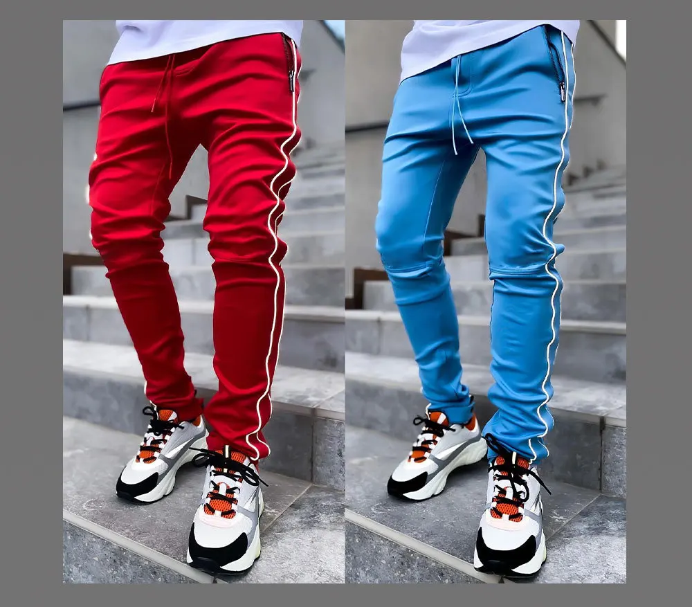 

Without Logo Reflective Striped Muscle Trousers Sport Pants Blank Men Joggers Pants