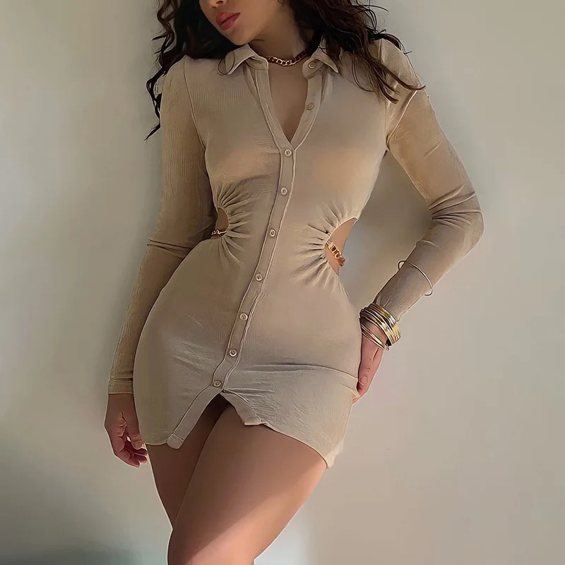 

FS5078A Trending new arrivals women solid color long sleeve dress