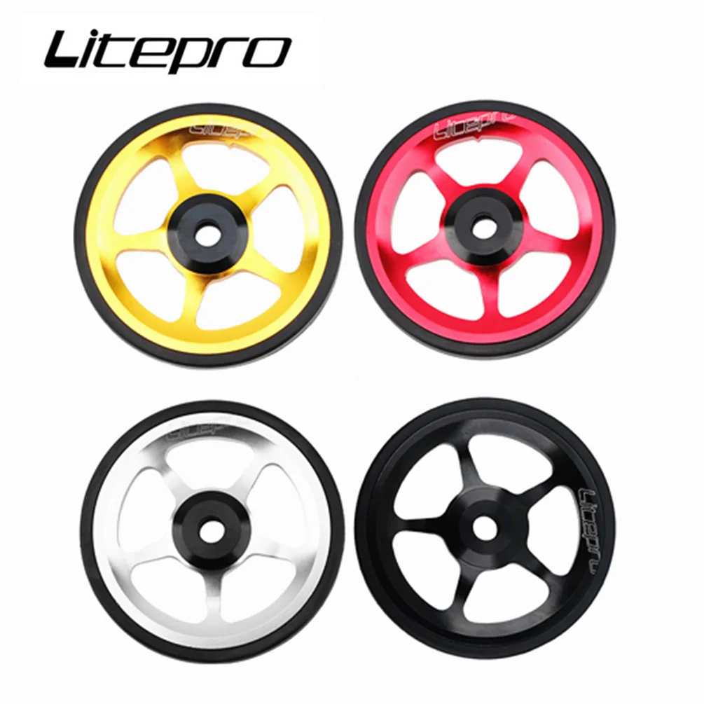 

Litepro Folding Bike Easy Wheel fit for Brompton Aluminum Alloy CNC Ultralight Sealed Bearing Push Wheels, Black,red,gold,silver