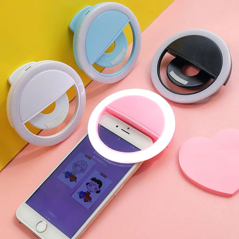 

Portable Rechargeable USB Camera Clip Flash Fill Light Photography Beauty Video Mobile Phone LED Selfie Ring Light, Black,white,blue,pink
