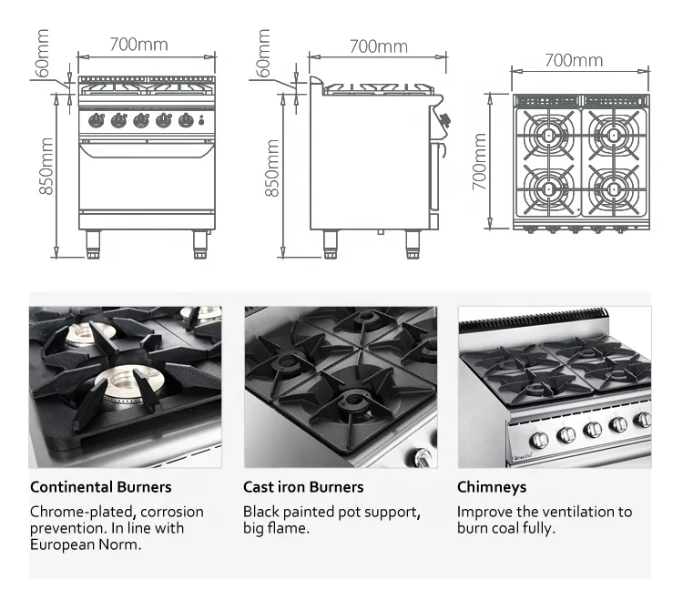 
Furnotel Commercial 6-Burner Gas Stove with Oven Manufactures in China 