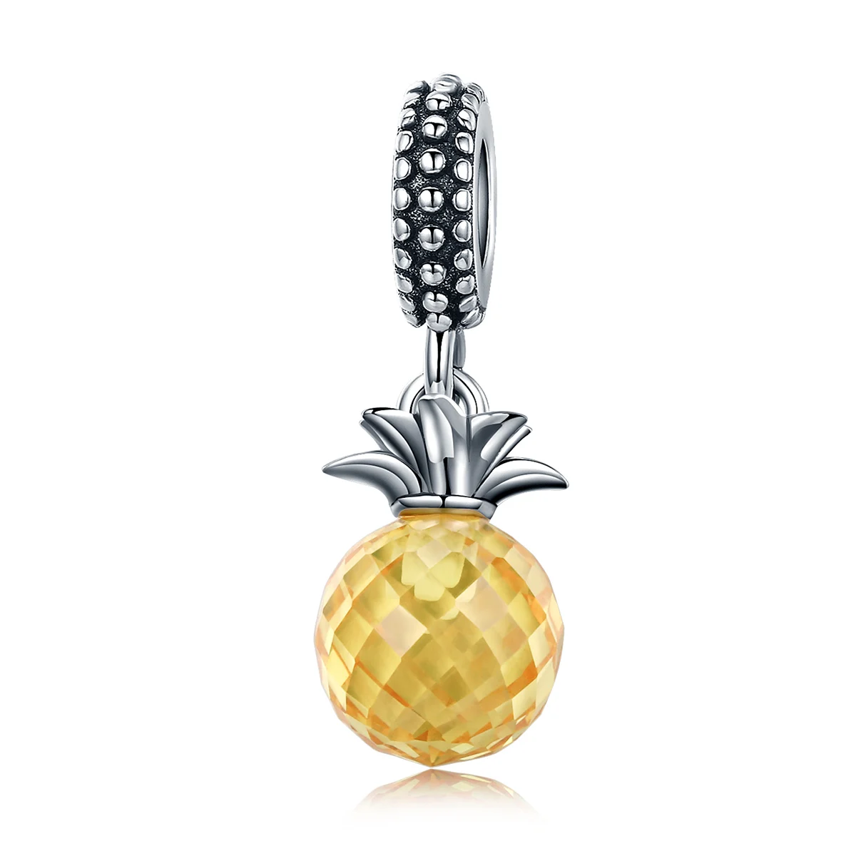 

BAMOER 925 Sterling Silver Summer Yellow Crystal Pineapple CZ Pendant Beads fit Charm Bracelet DIY Jewelry Gift SCC150