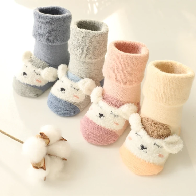 

Winter thick baby cartoon woollen stockings Newborn with fleece knitted cotton Warm thigh high socks for kids over the knee, Pink