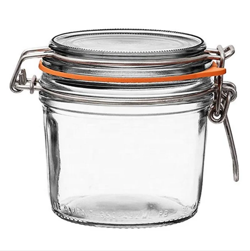 

Avertan 8oz 250ml French Round Body Airtight Rubber Seal Glass Lid Pint Stainless Wire Glass Canning Jar, Clear