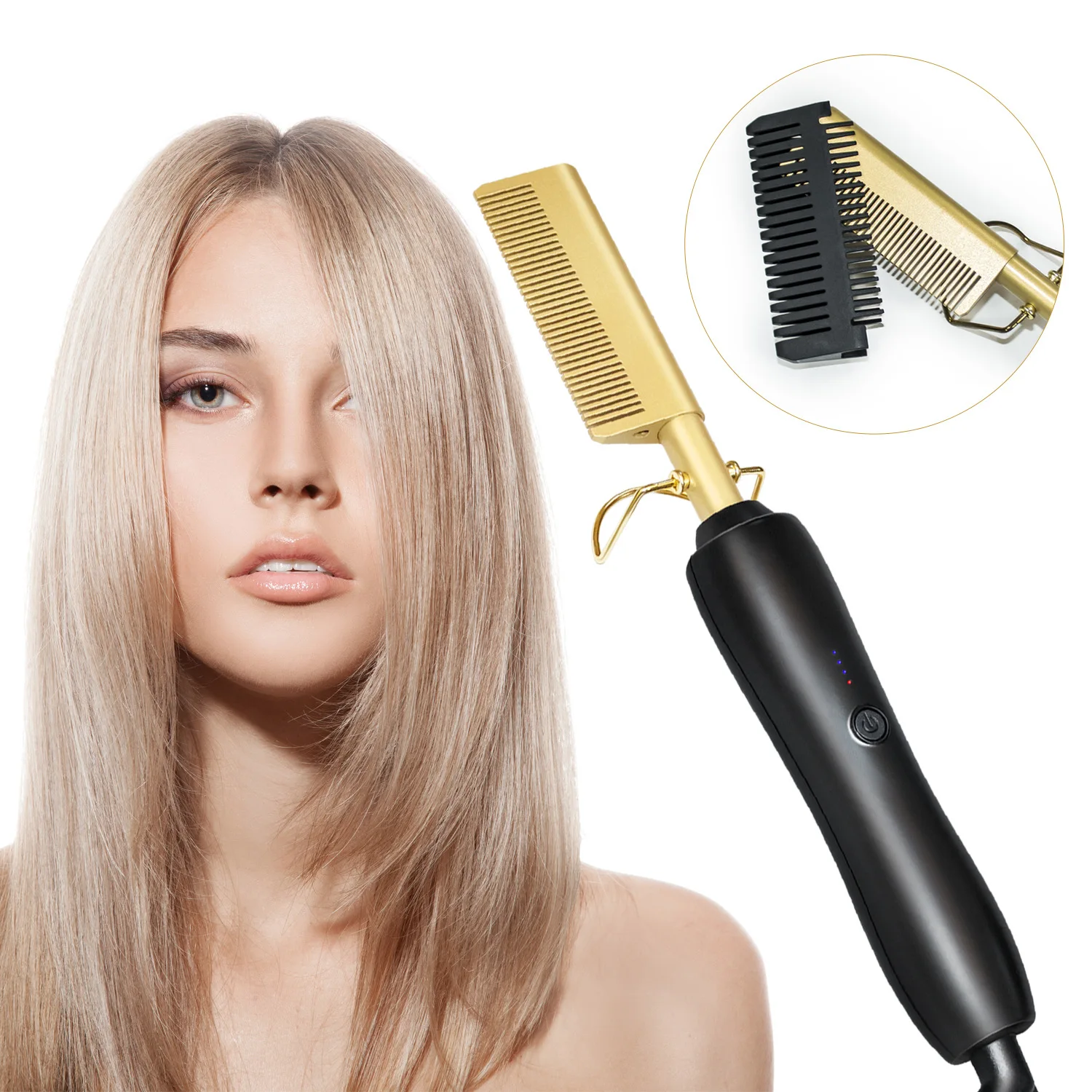 

Professional Hair Curling Hair Hot Comb Fast Heat Iron Straightener Comb Metal Hair Straightening Electric Comb