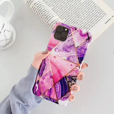

Geometric Marble Phone Cases For iPhone 11 Pro Max XR XS Max 6 6S 7 8 Plus X Soft IMD Electroplated Back Cover Coque