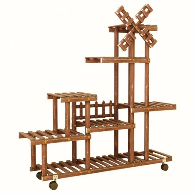 

Wholesale Stand Plant Multiple Color Solid Wooden Tiered Flower Pot Holder Standing in Living Room, Natural