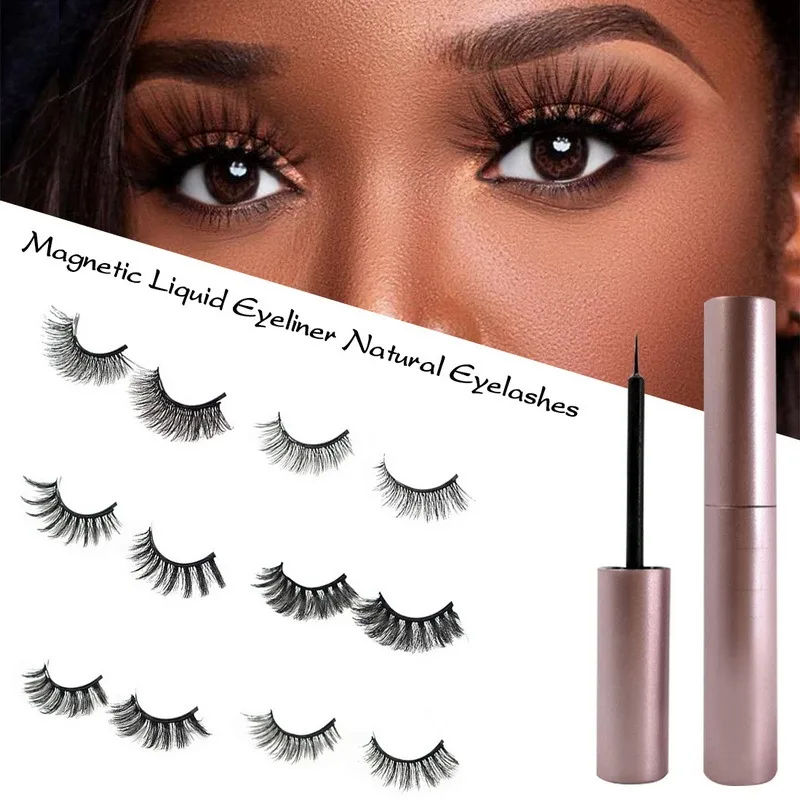 

Newest 5 pairs of Magnetic Eyeliner eyelash false eyelashes extension makeup Silk Mink Fur Lashes, Natural black