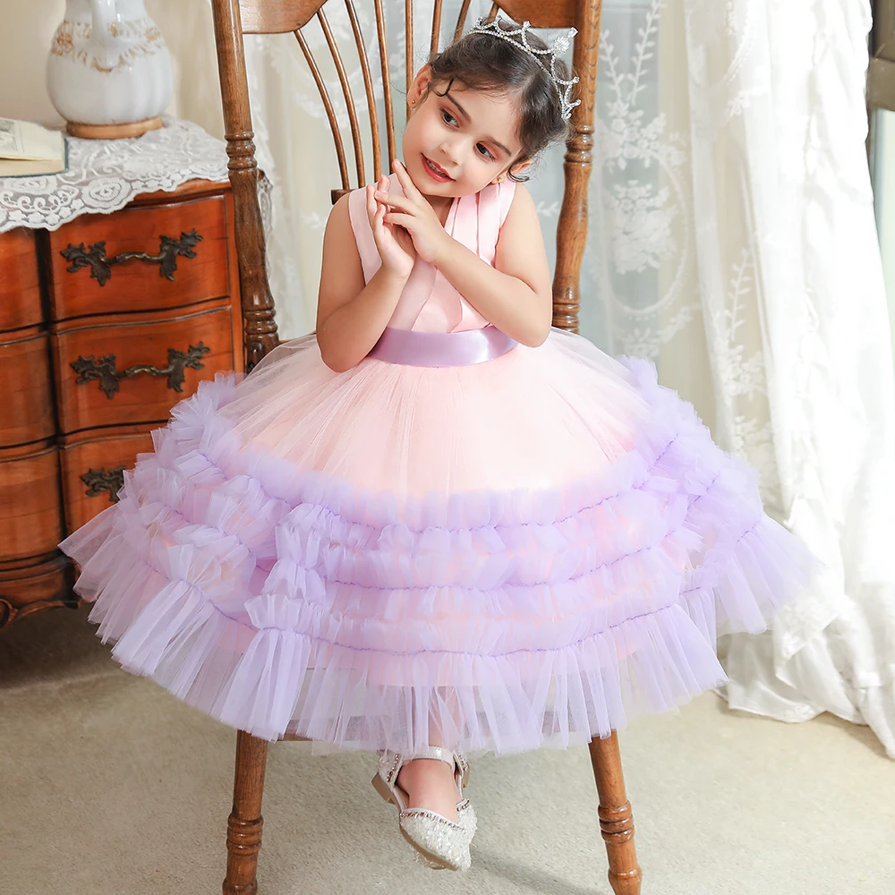 

2022 Appliques Small Party Princess Flower 6 Year Girl Dress