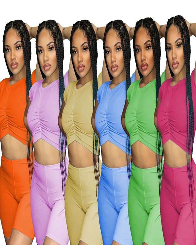 

B35686A 2021 Summer newest hot woman pure color sexy shorts set, Black/white/pink/gray/green