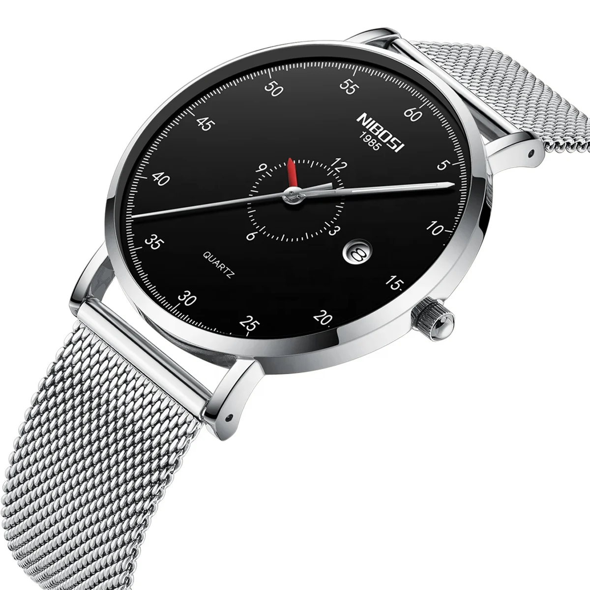 

NIBOSI 2360 Mens Watches Top Brand Luxury Fashion Watch Slim Mesh Date Waterproof Quartz Watch For Men Black Clock dropshipping