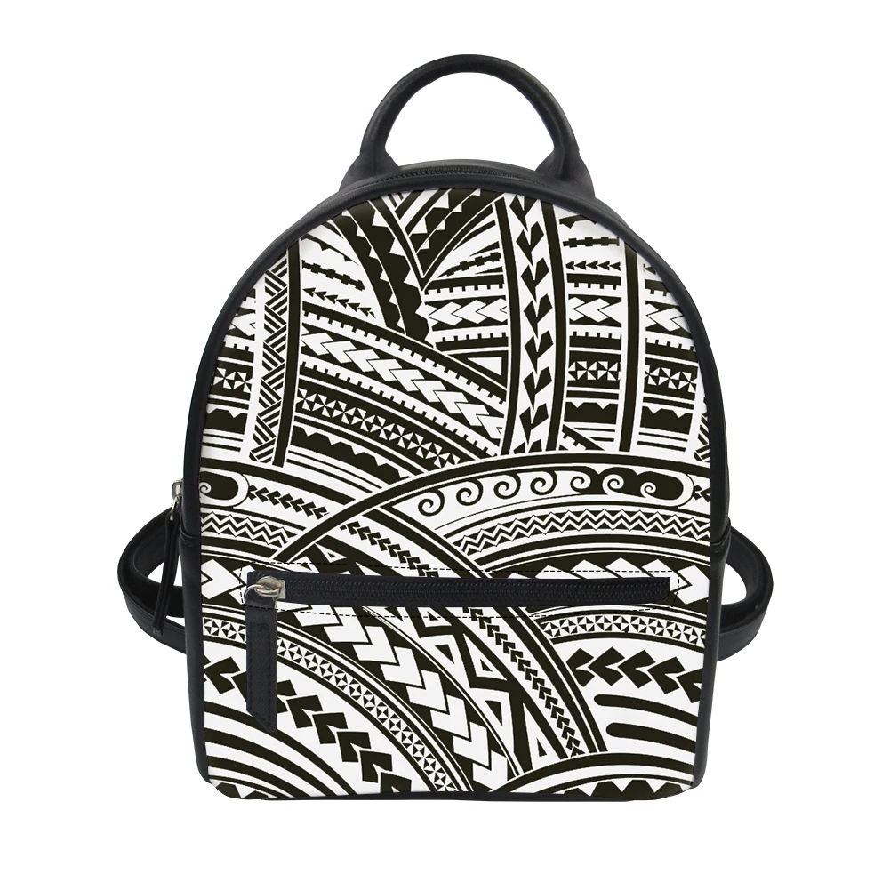 

Simple America Samoan Tribal Polynesian Design Printing Women Mini Backpack PU Zipper Pocket Fashion Outdoor Bags Customize Logo