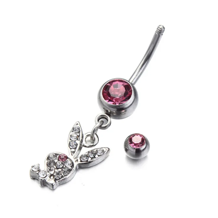 

Charm Multi Paved GEMS ON Rabbit Bunny Dangle Navel Ring Animal Belly Button Ring, As photo