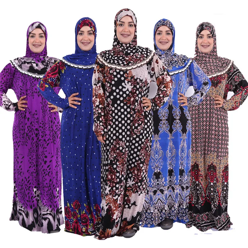 

New Muslim Women Polyester Islamic Dress Long Sleeve Arab Jilbab Abaya, Mix colors