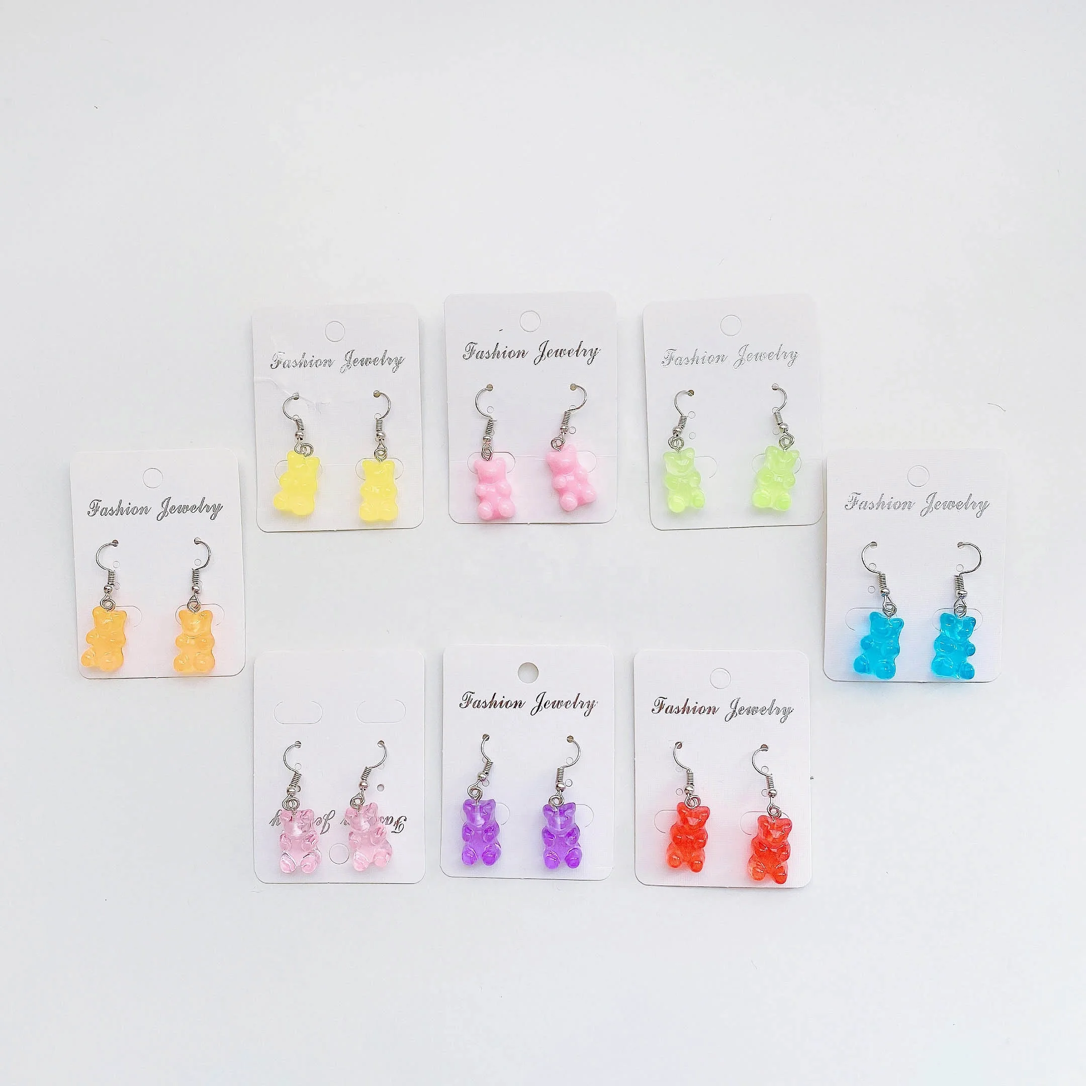 

Card wholelsale custom packaging latest girls dangle acrylic resin charm earing candy jelly jewelry teddy gummy bear earrings