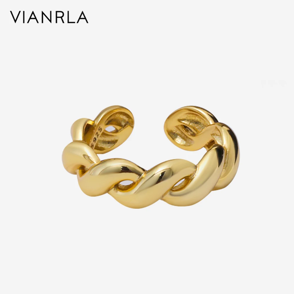 

VIANRLA 925 sterling silver hot sale twist design gold rings open adjustable